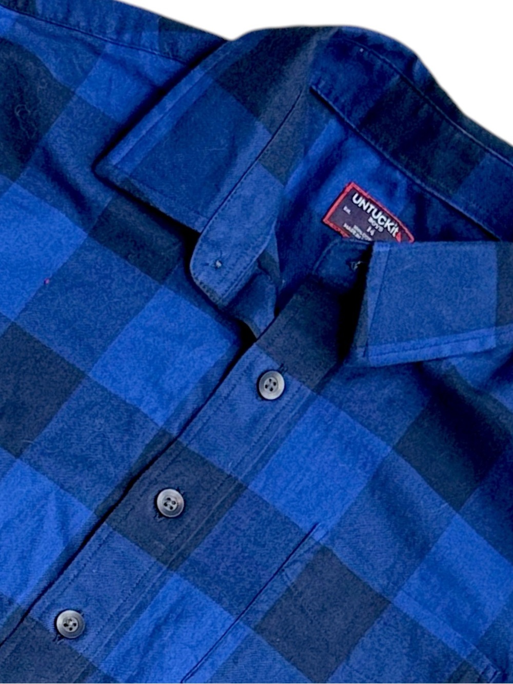 Youth UNTUCKit Boys Plaid Button Down Shirt Size 14 Blue Black Cotton Casual